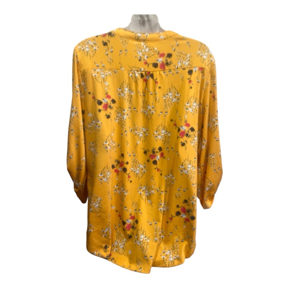 NY Collection Women's Floral Blouse Yellow V-Neck 3/4 Sleeve Standard Size M - Picture 6 of 15